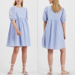 Minimum Celion Short Seersucker Dress, Chambray Blue, sz EU 40 XL